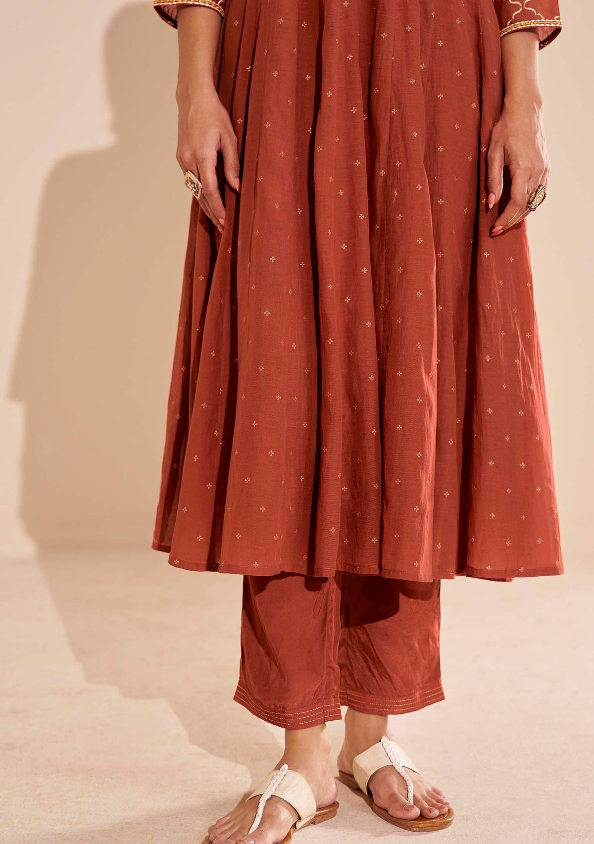 Gerua Pure Chanderi Table-Print Anarkali Set