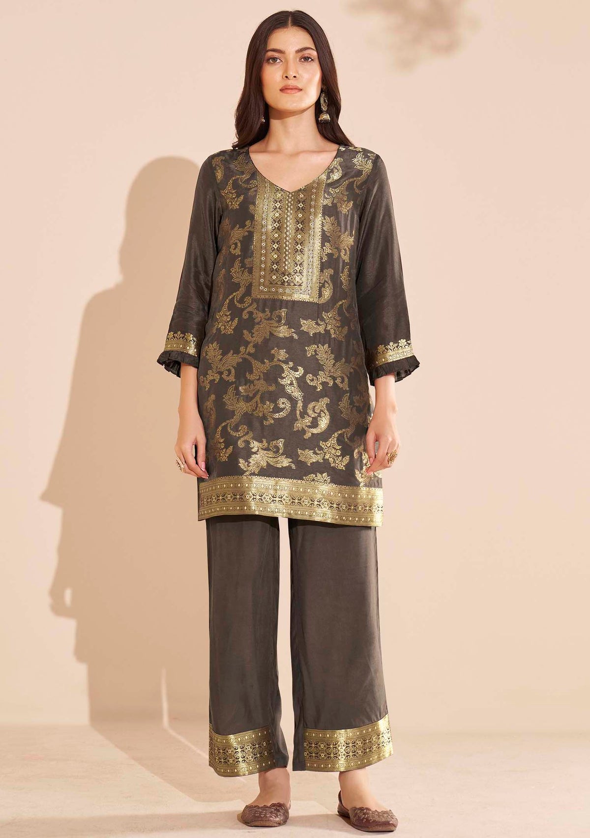 Cocoa Dola Silk Jacquard Co-ord Set