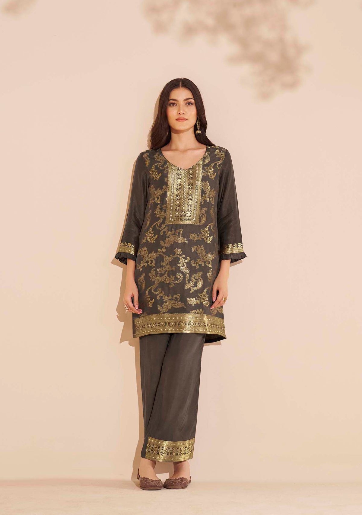 Cocoa Dola Silk Jacquard Co-ord Set