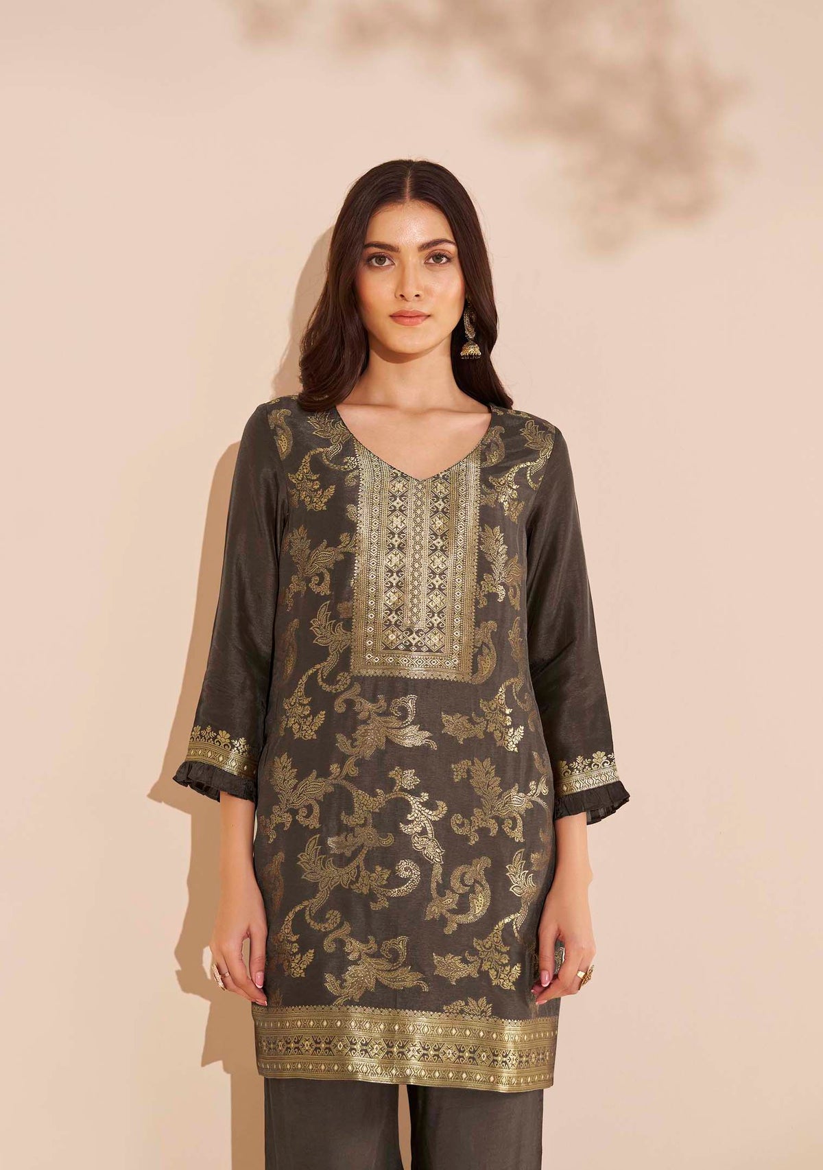 Cocoa Dola Silk Jacquard Co-ord Set