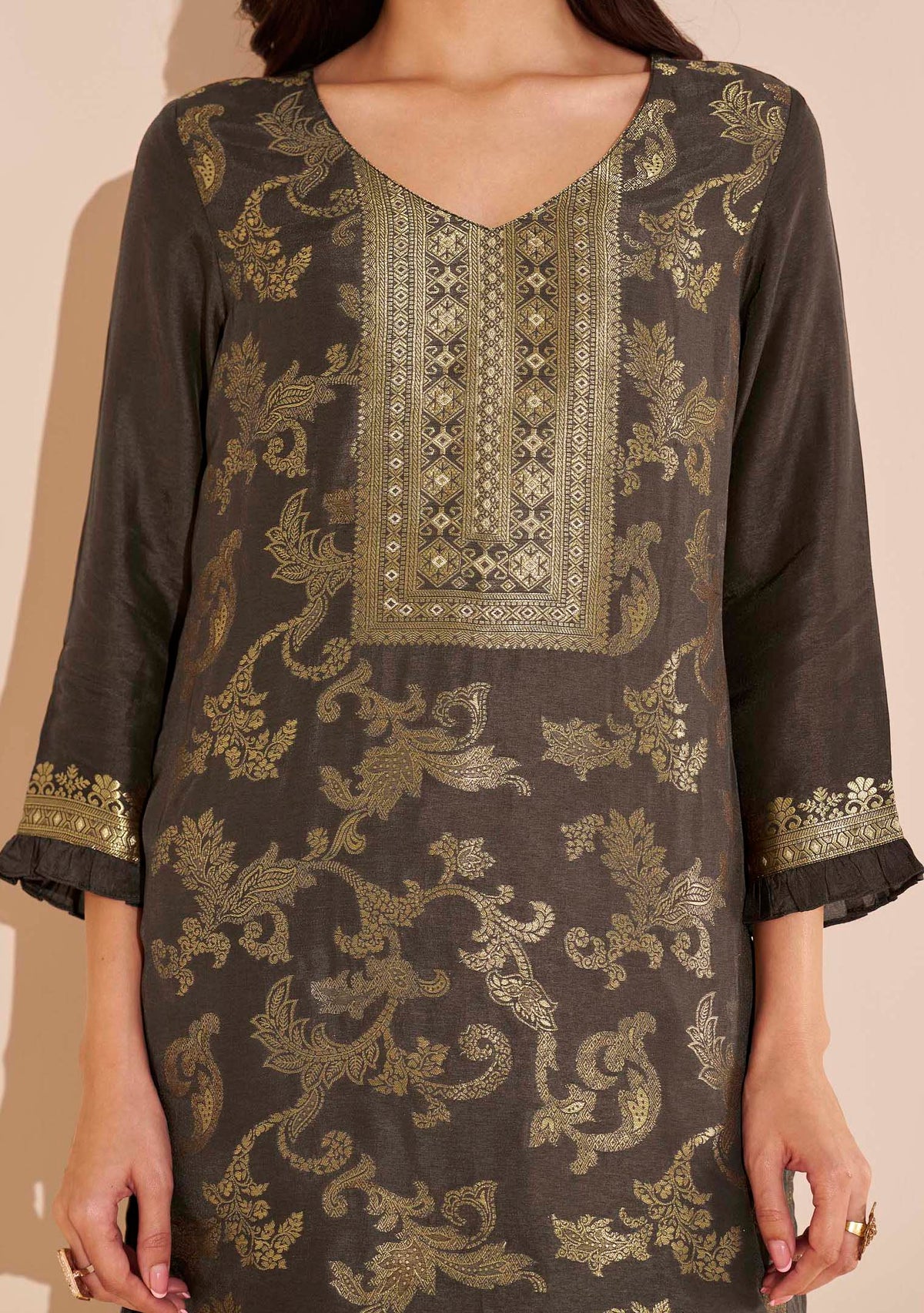 Cocoa Dola Silk Jacquard Co-ord Set