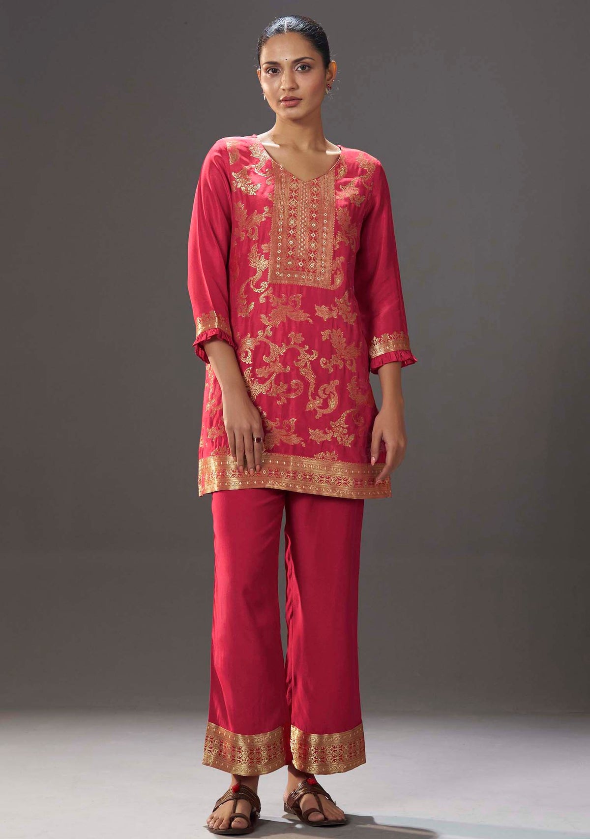 Crimson Dola Silk Jacquard Co-ord Set