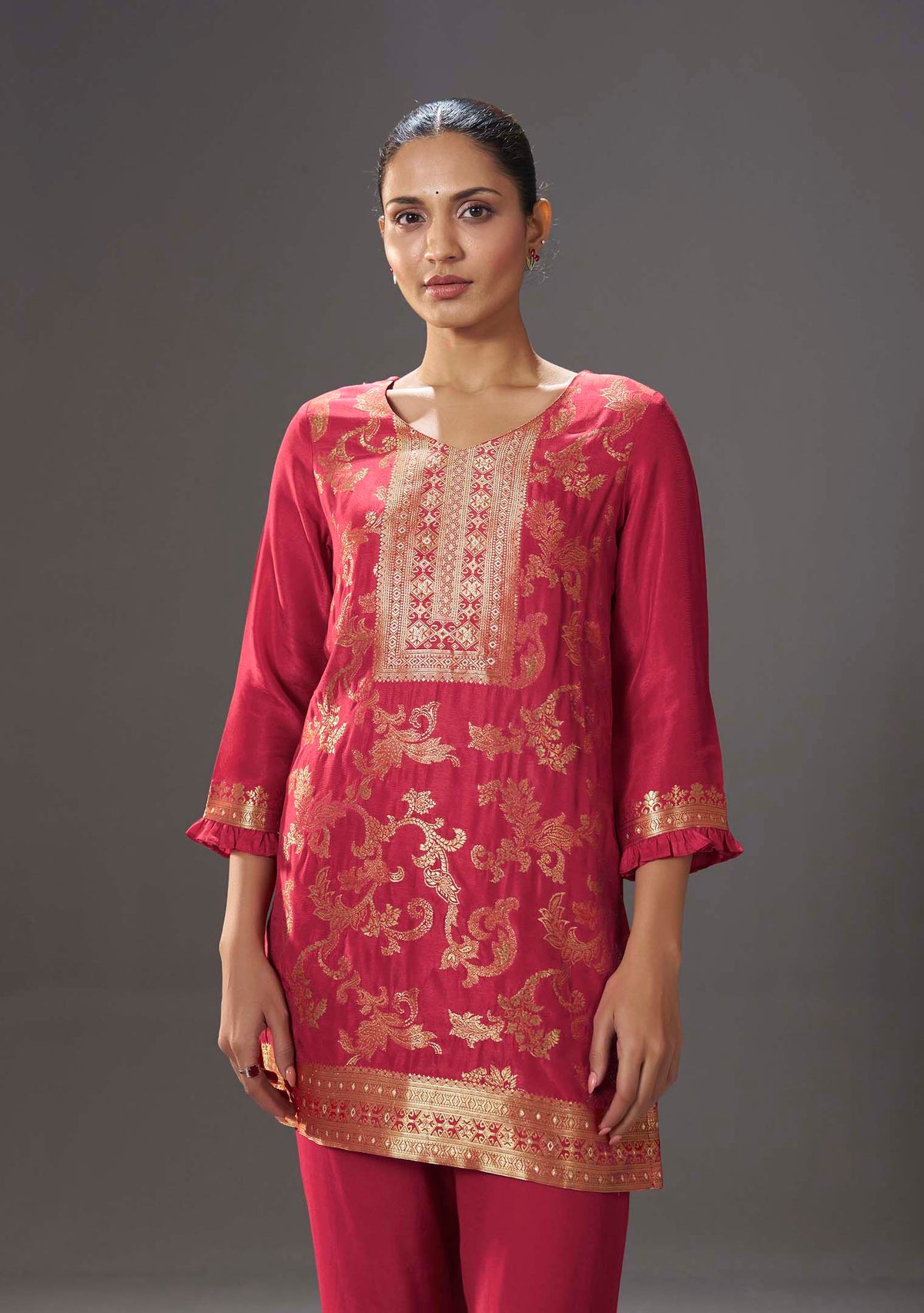 Crimson Dola Silk Jacquard Co-ord Set