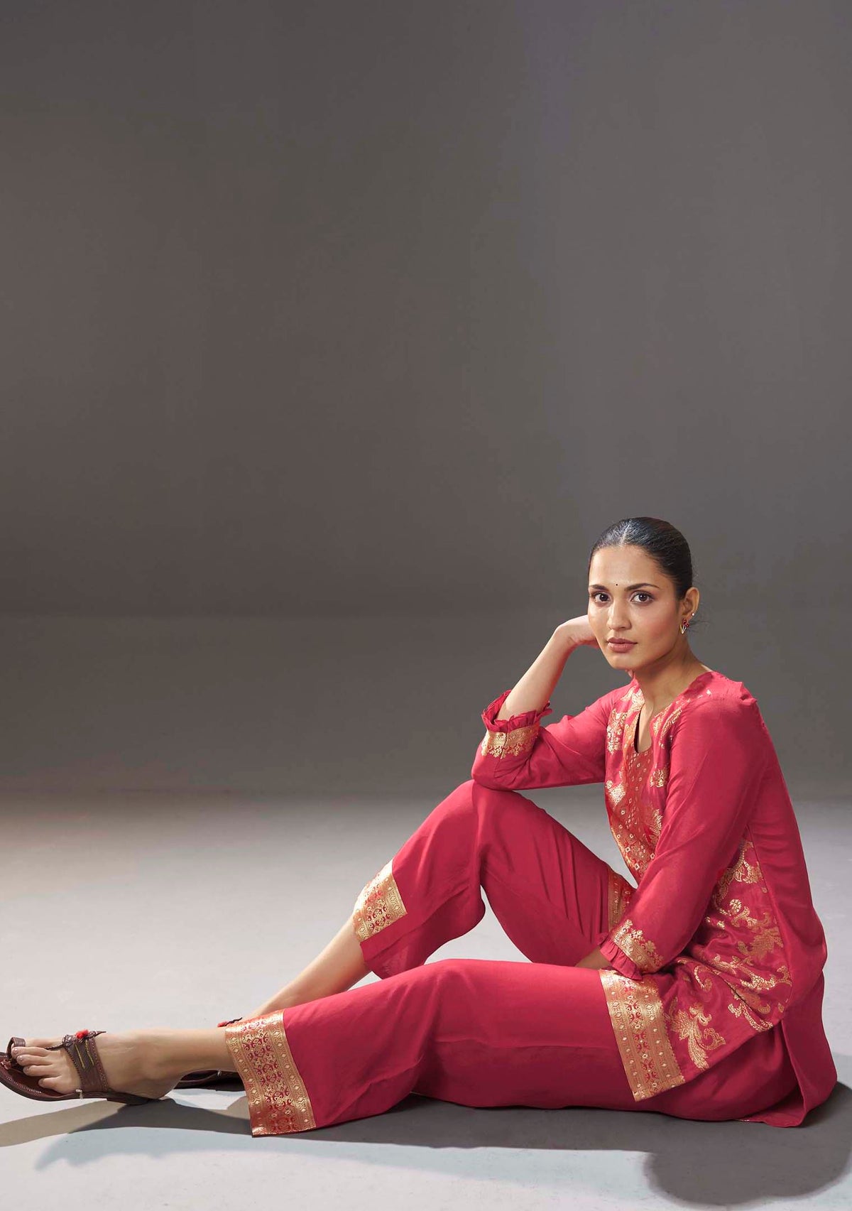 Crimson Dola Silk Jacquard Co-ord Set
