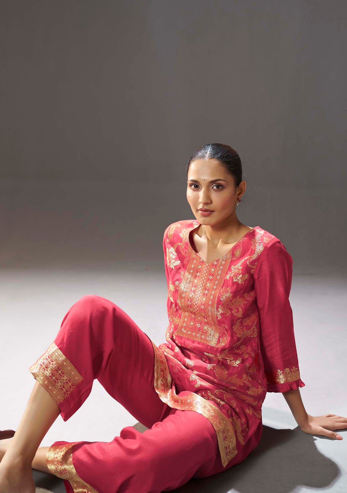 Crimson Dola Silk Jacquard Co-ord Set