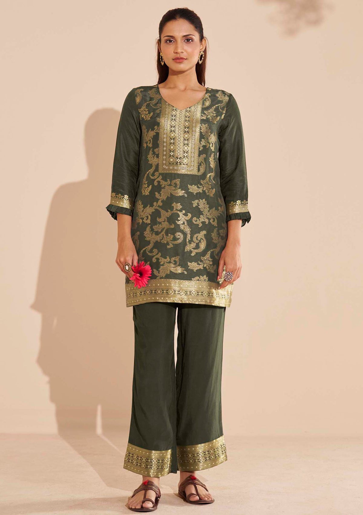 Viridian Dola Silk Jacquard Co-ord Set