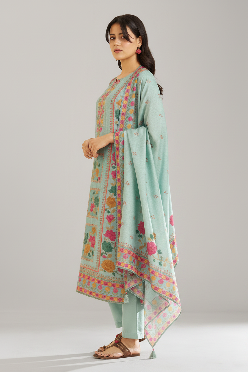 Aqua Teal Printed Kurta Set