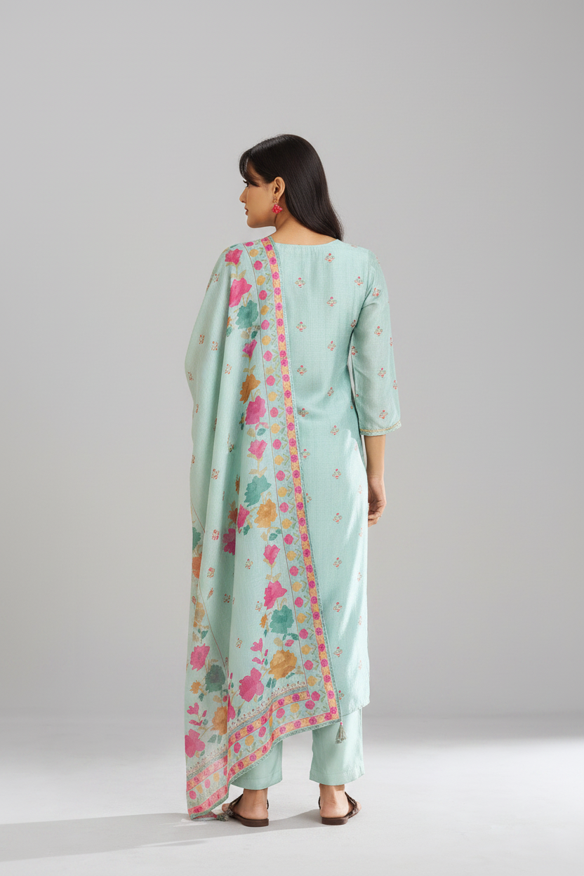 Aqua Teal Printed Kurta Set