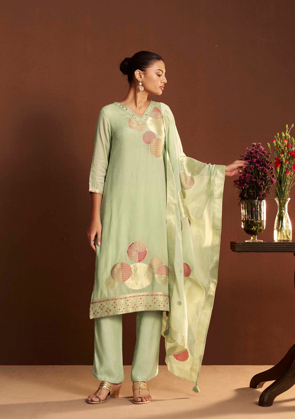 Emerald Meena Mirrorwork Chanderi Kurta Set