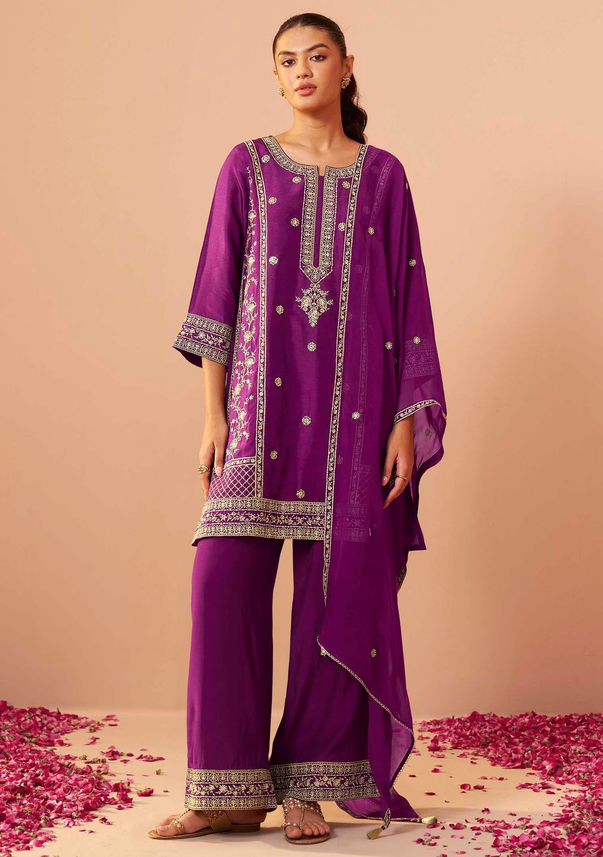 Amethyst Dola Silk Embroidered Short Kurti Set