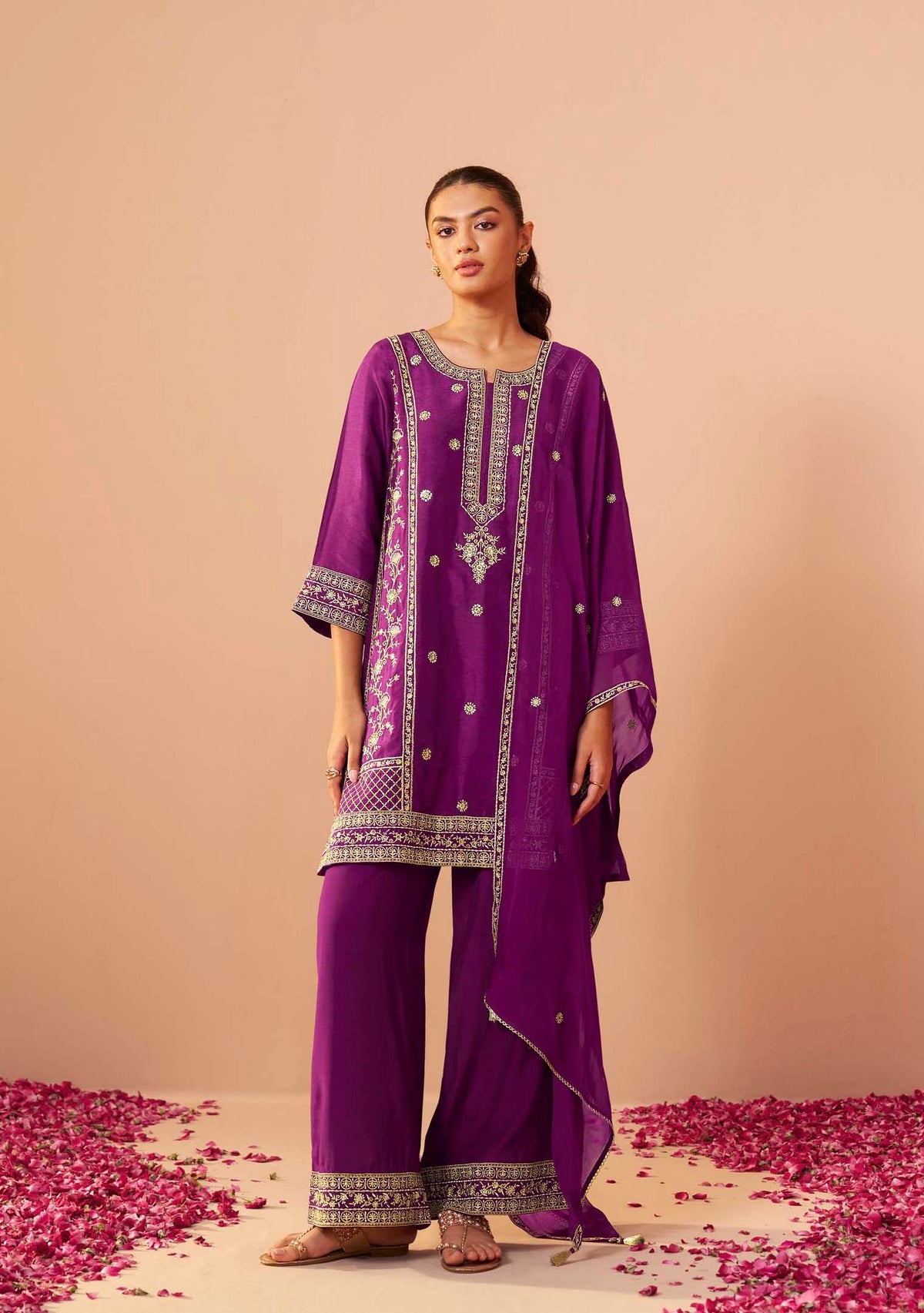 Amethyst Dola Silk Embroidered Short Kurti Set