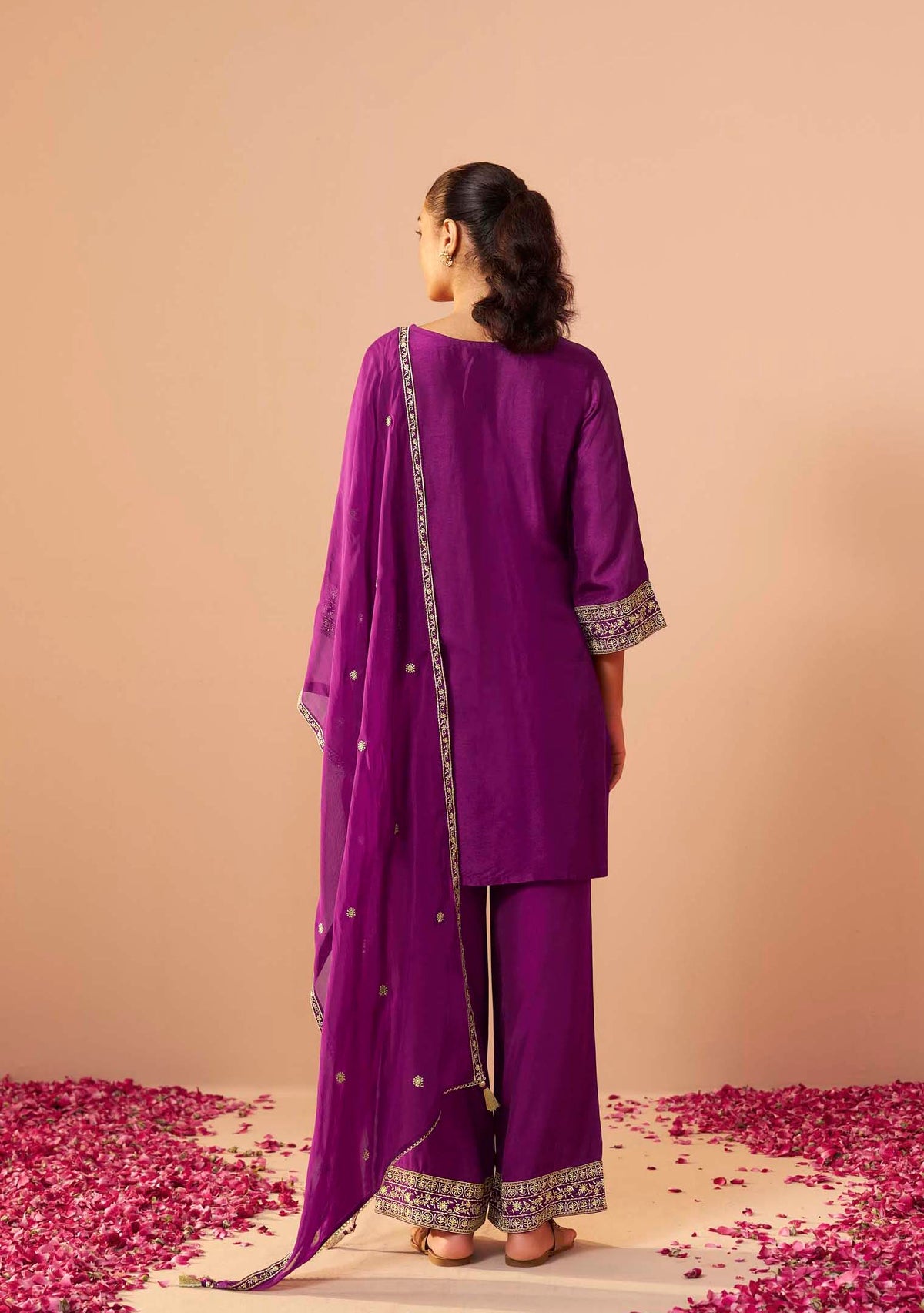 Amethyst Dola Silk Embroidered Short Kurti Set