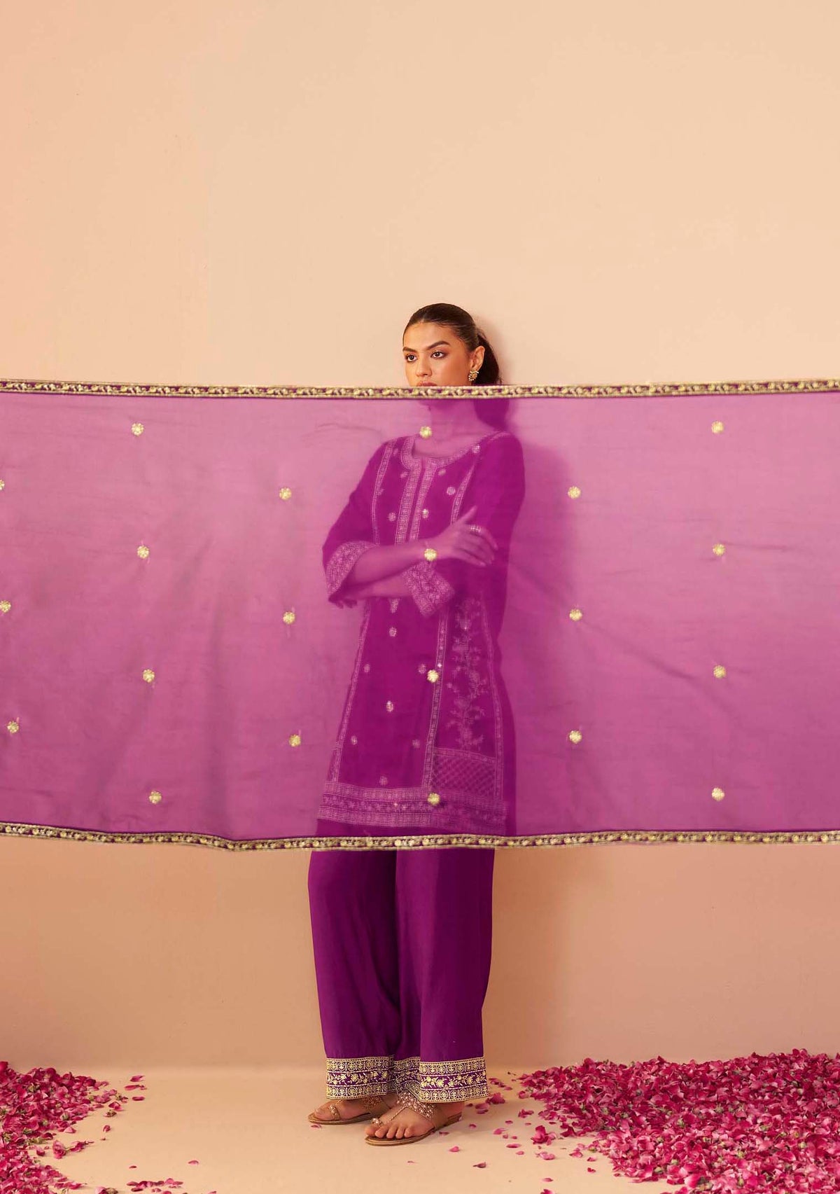 Amethyst Dola Silk Embroidered Short Kurti Set