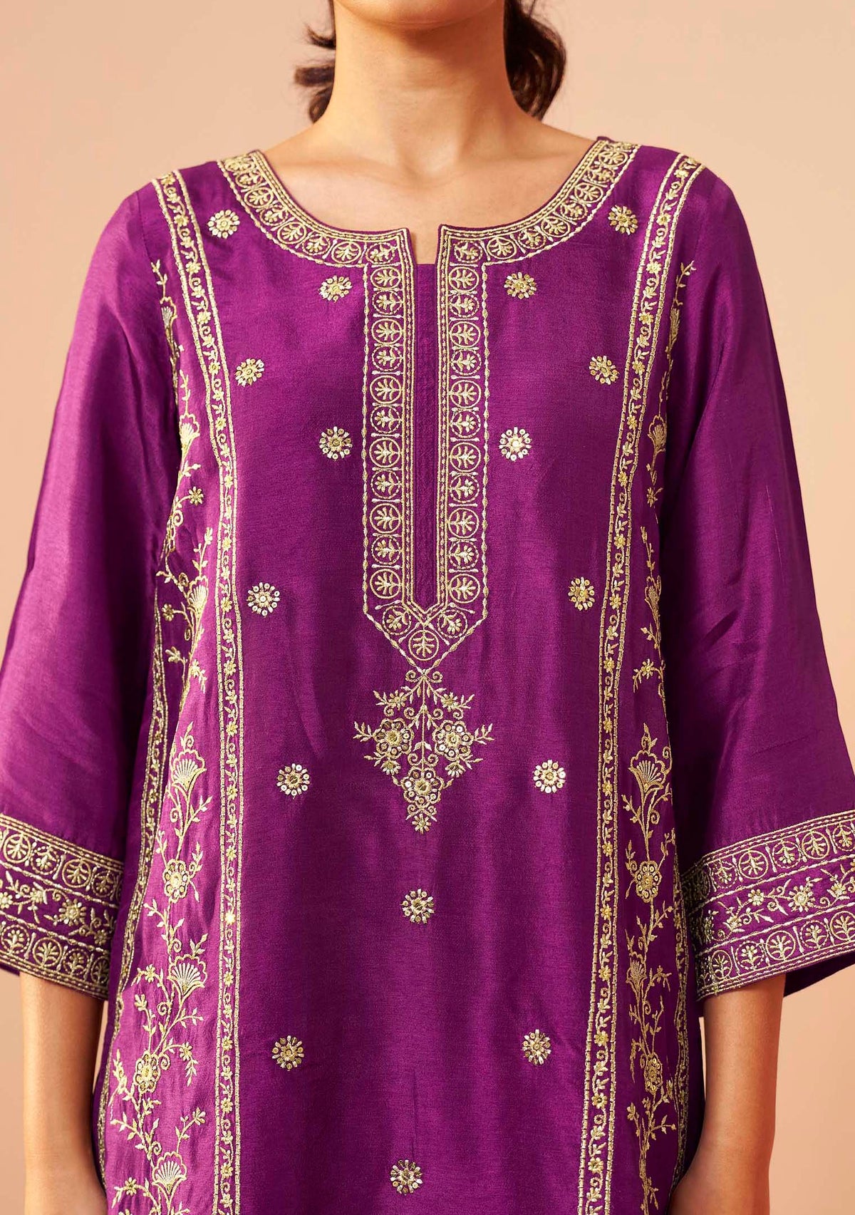 Amethyst Dola Silk Embroidered Short Kurti Set