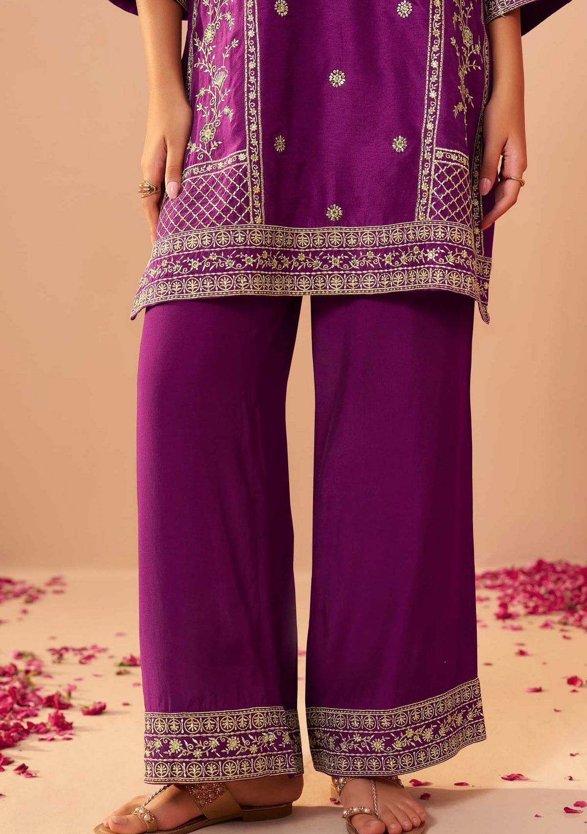 Amethyst Dola Silk Embroidered Short Kurti Set