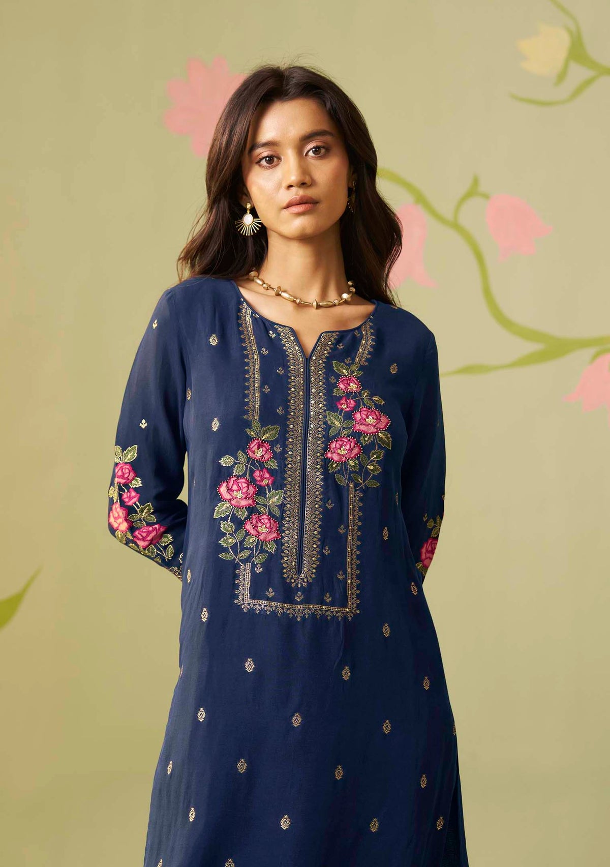 Aasma Blue Dola Silk Meena-Jacquard Kurta Set