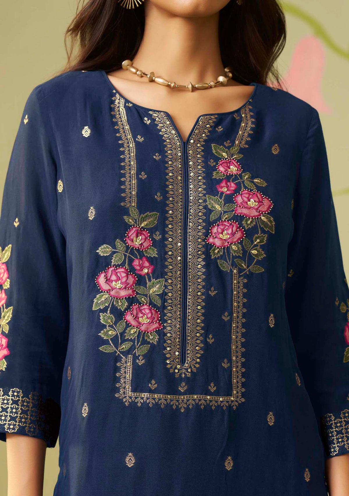 Aasma Blue Dola Silk Meena-Jacquard Kurta Set