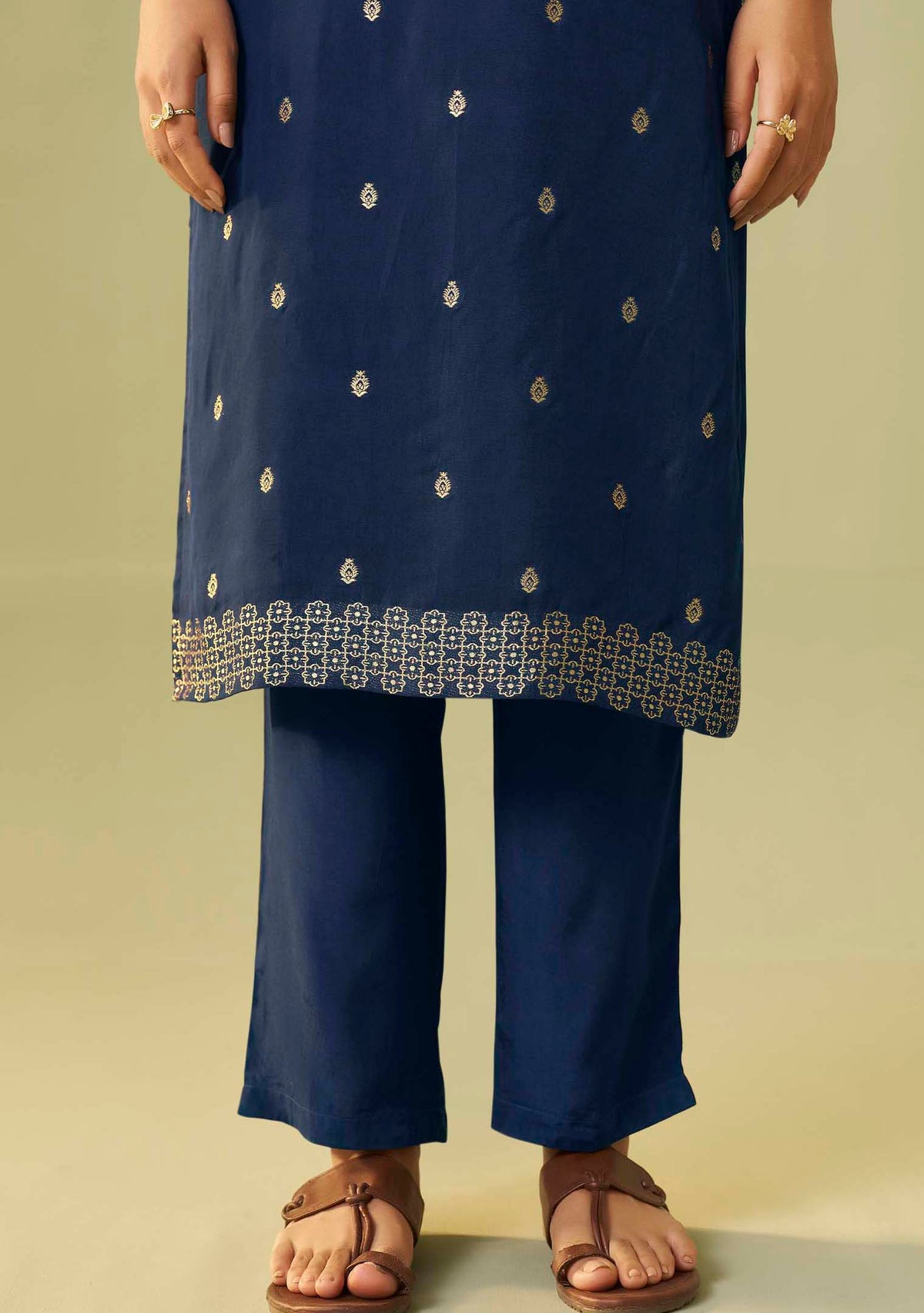 Aasma Blue Dola Silk Meena-Jacquard Kurta Set
