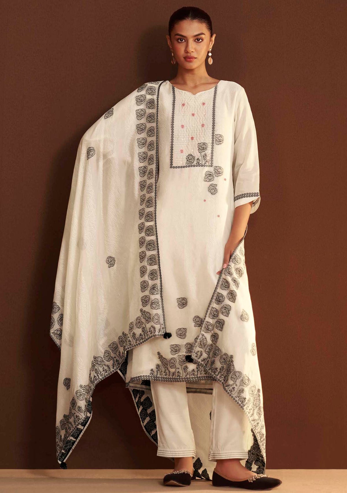 Cream Meenakari Mirrorwork Chanderi Kurta Set