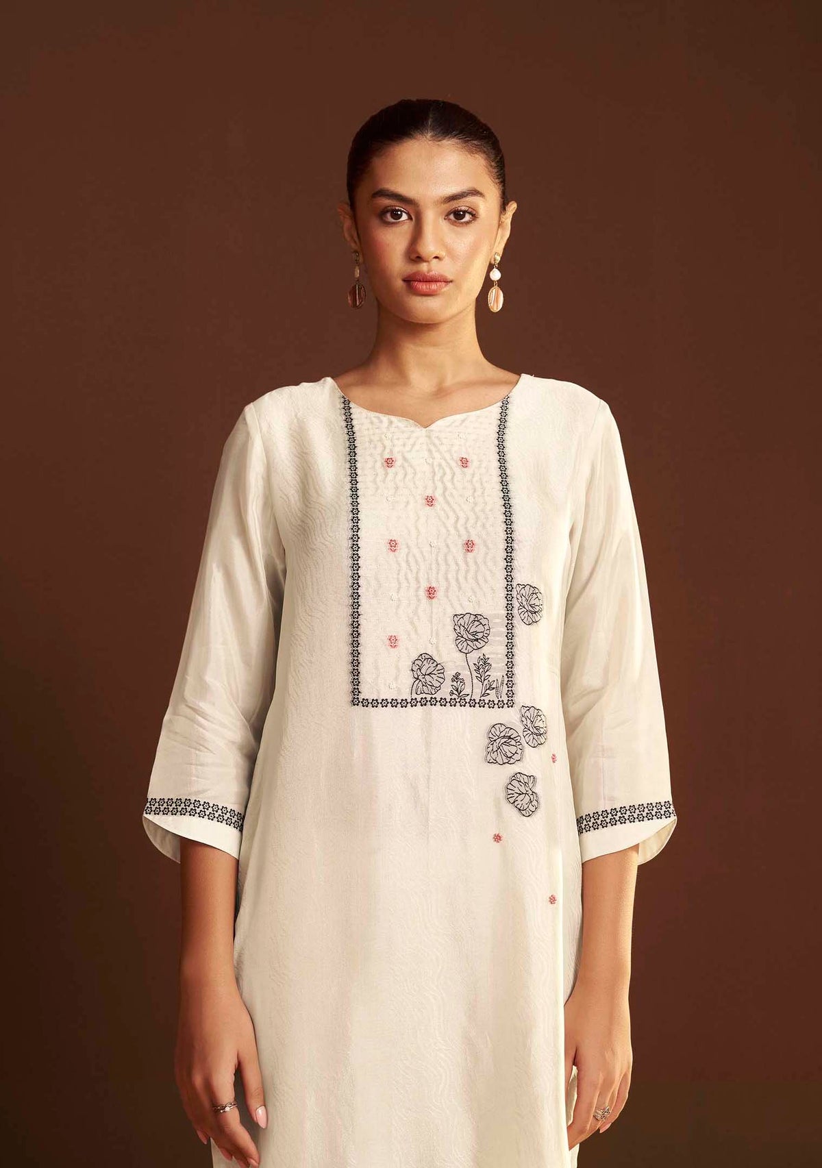 Cream Meenakari Mirrorwork Chanderi Kurta Set