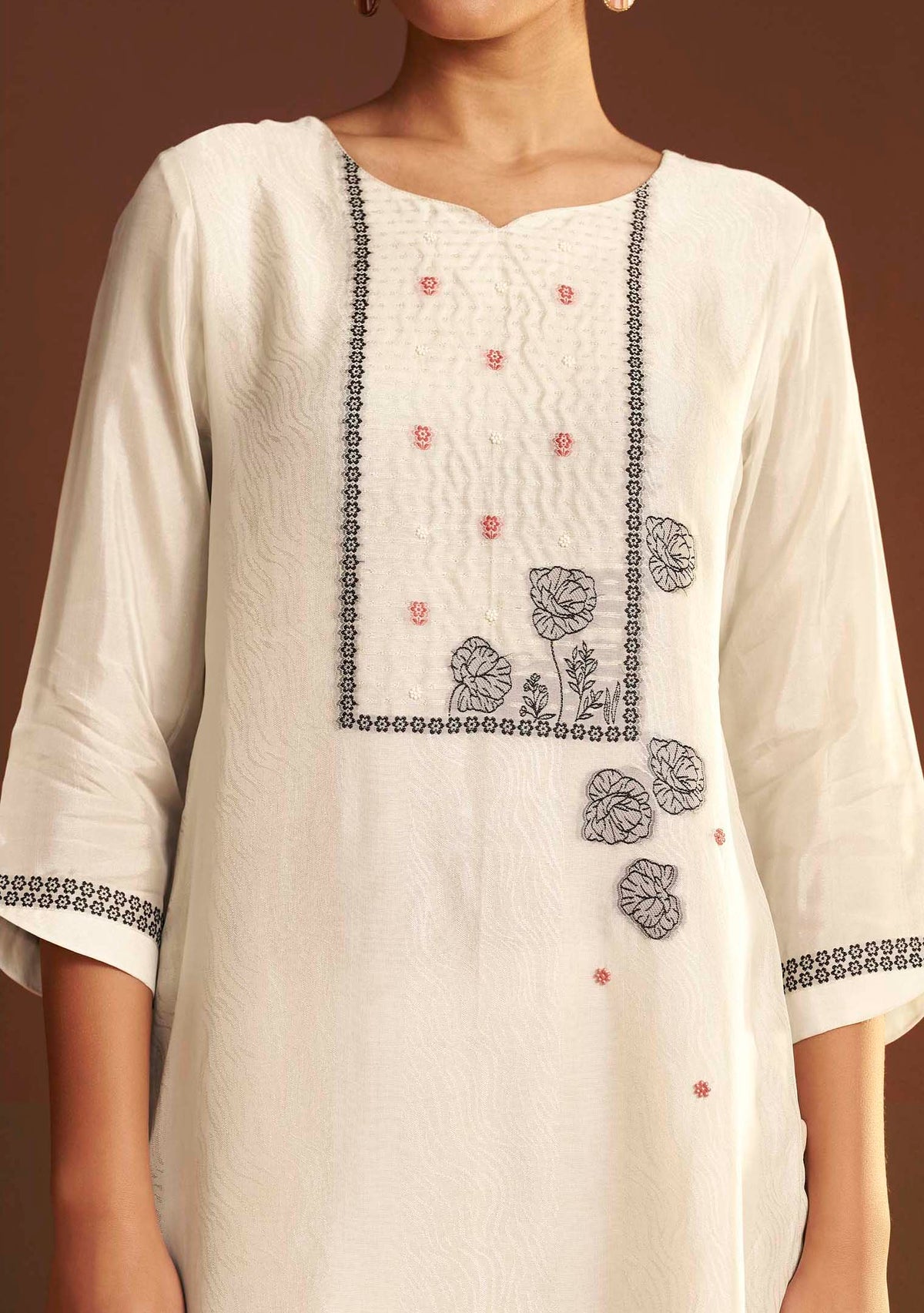 Cream Meenakari Mirrorwork Chanderi Kurta Set