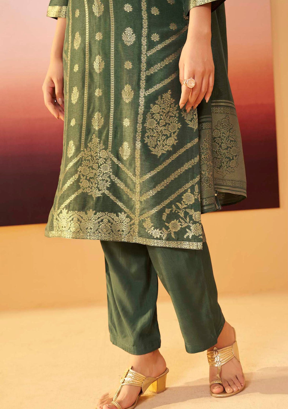 Rangrez Cream Dola Silk Handwork Kurta Set