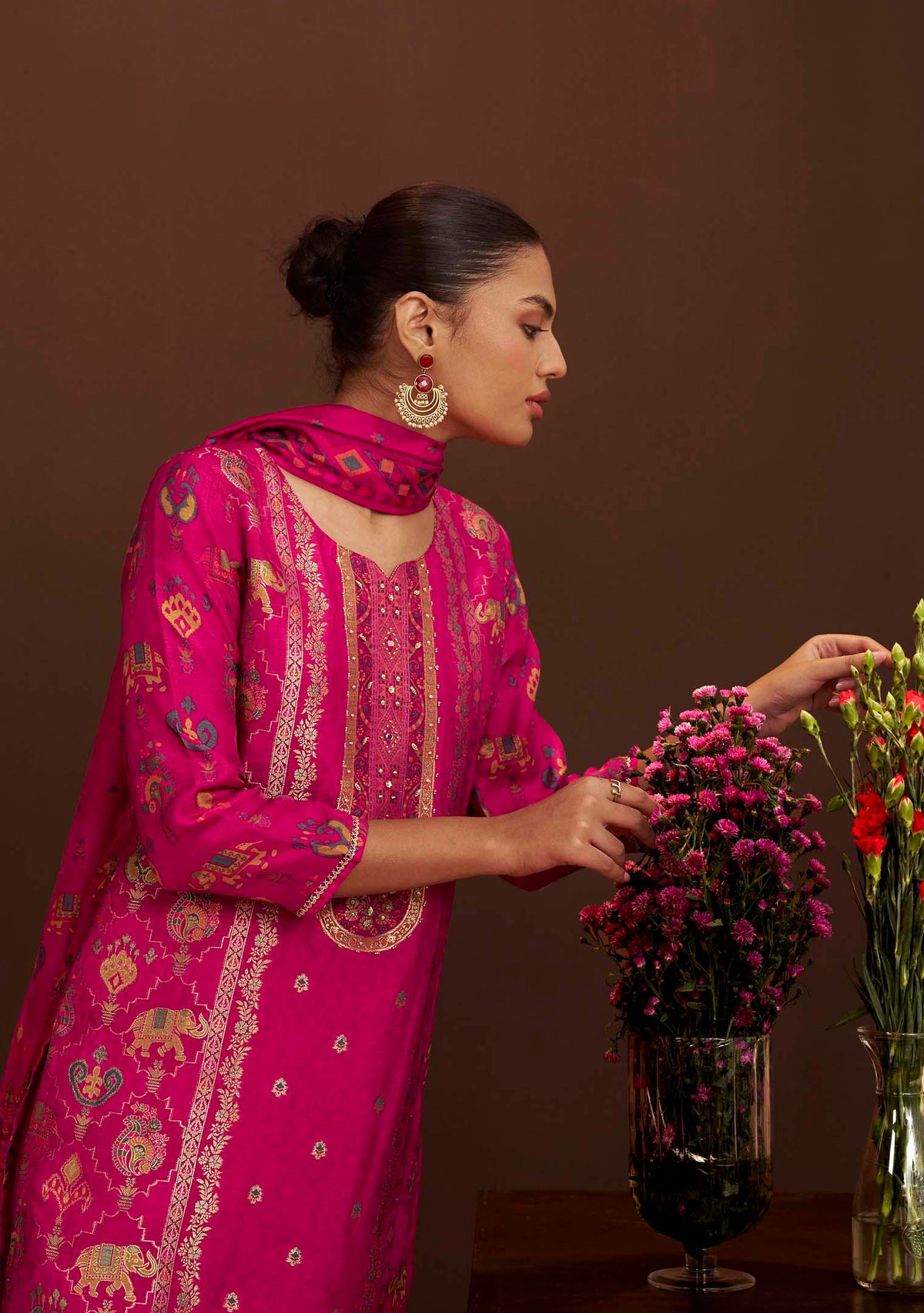 Rani Aarzoo Position-Print Dola Silk Kurta Set