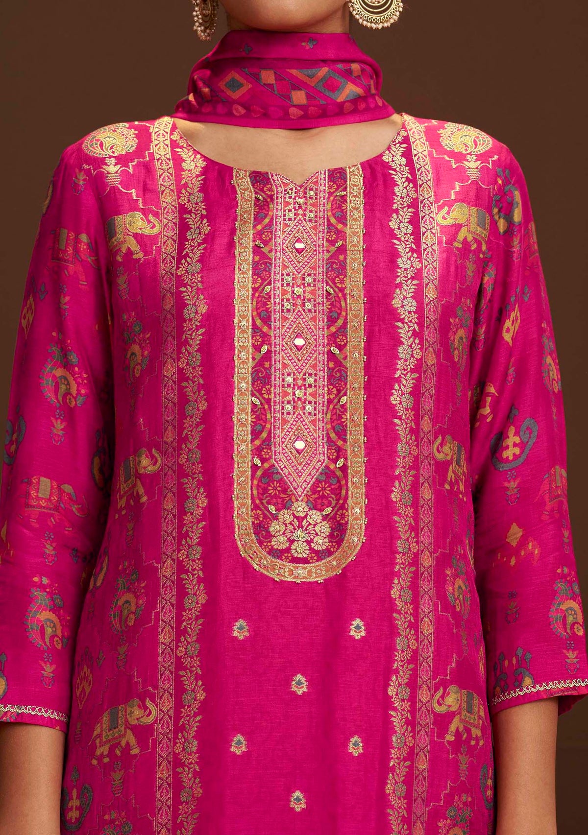 Rani Aarzoo Position-Print Dola Silk Kurta Set