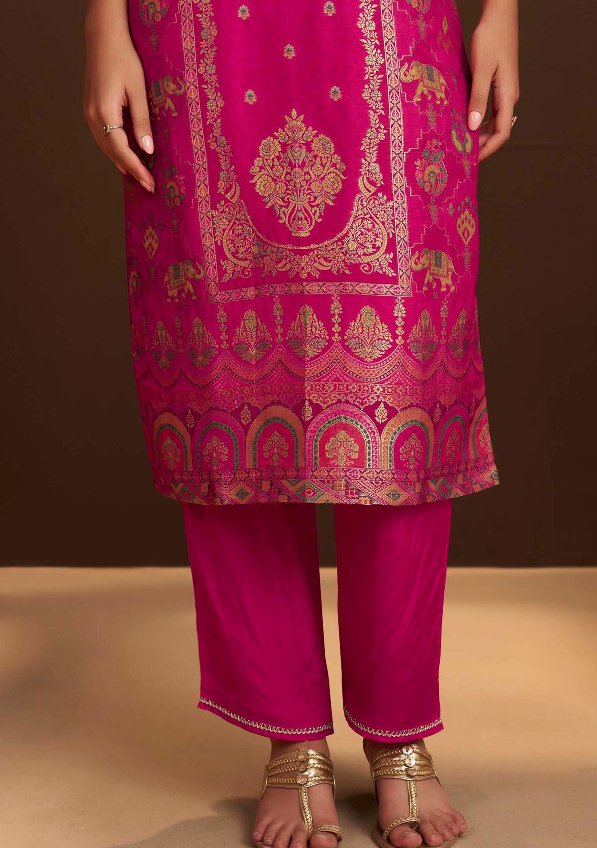 Rani Aarzoo Position-Print Dola Silk Kurta Set