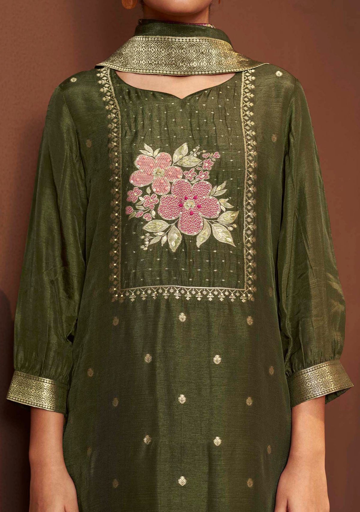 Saanjh Mehndi French-Knot Jacquard Kurta Set