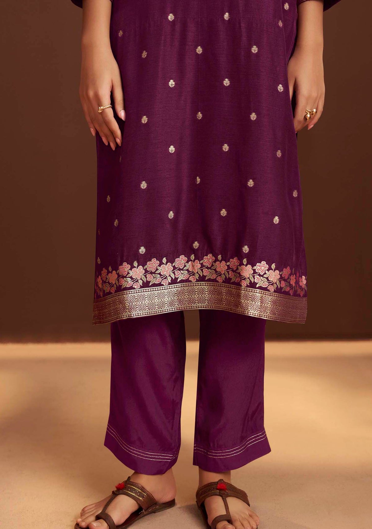 Ruhani Wine French-Knot Jacquard Kurta Set