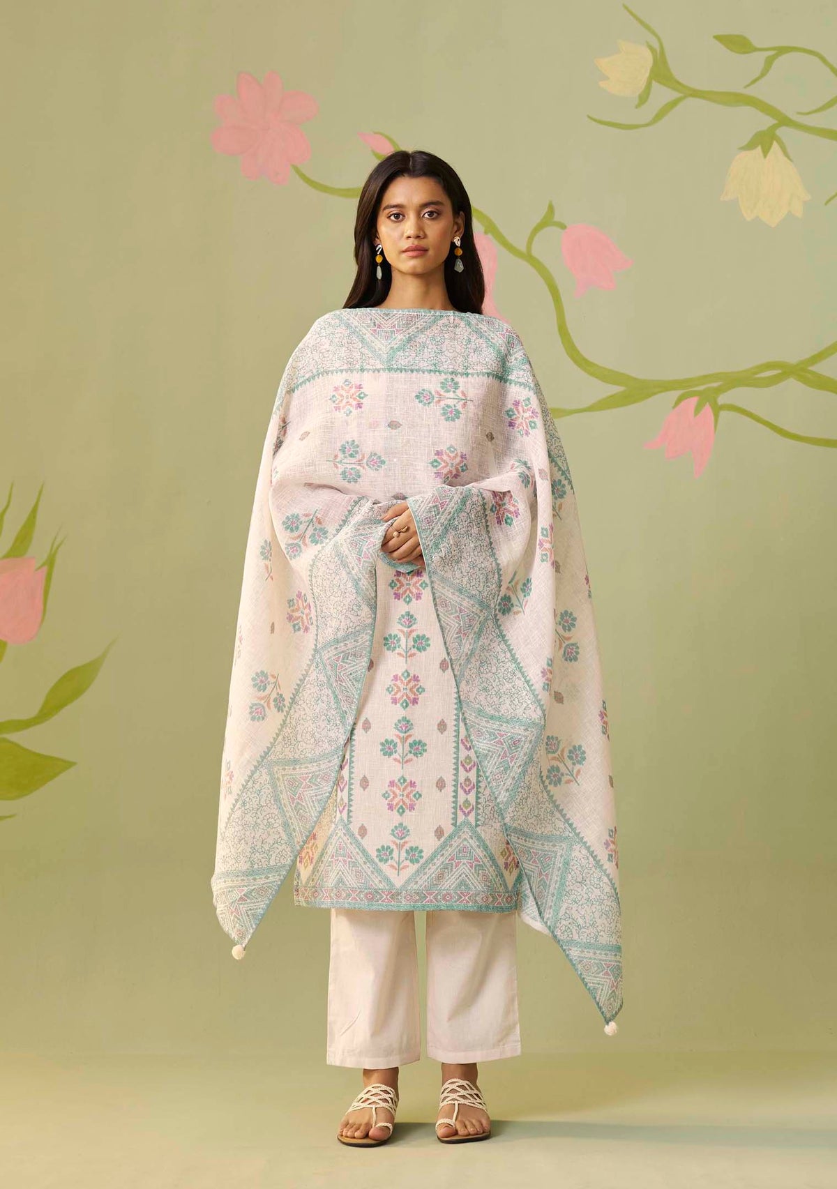 Sitara Cream Print & Handwork Kurta Set