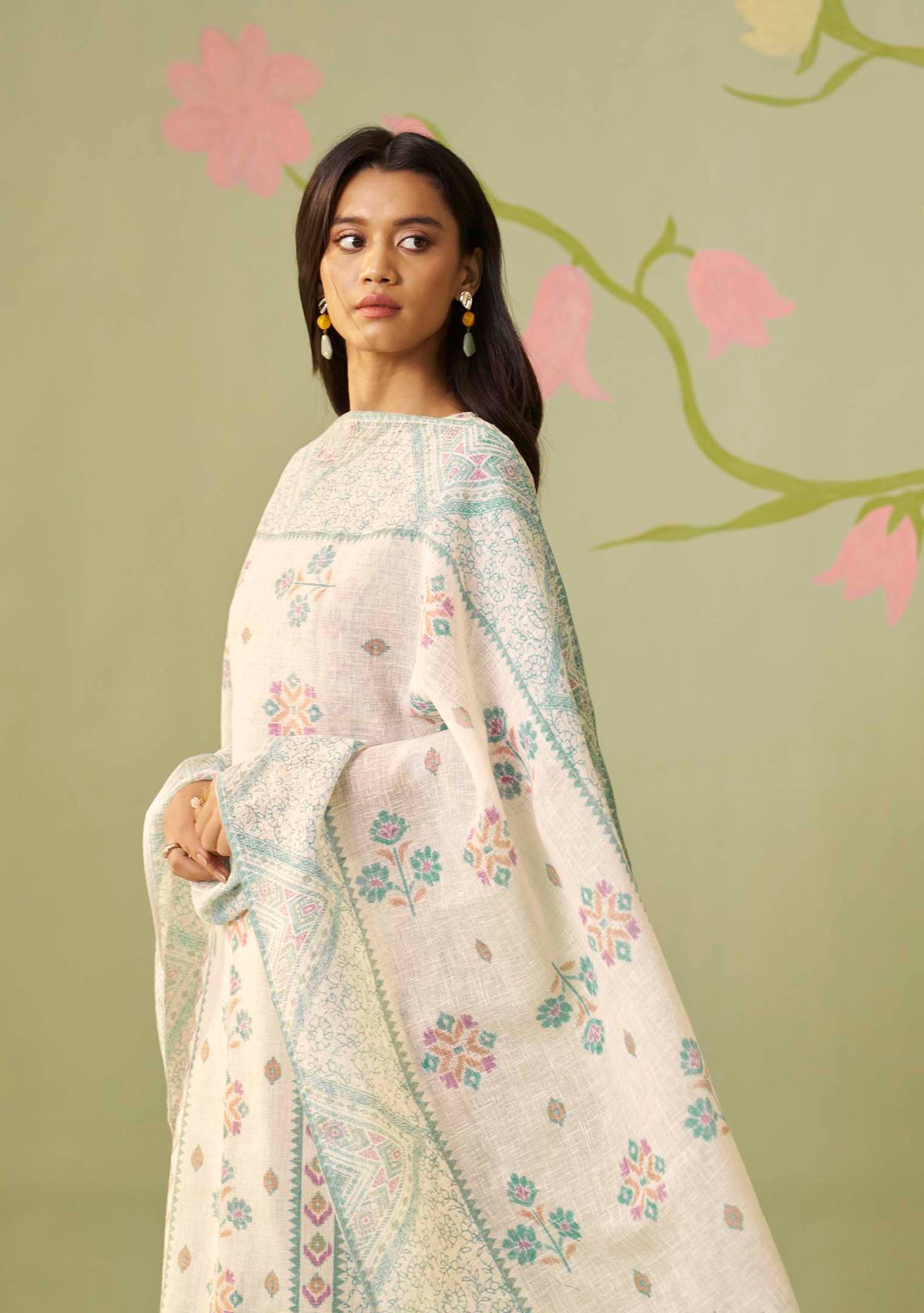 Sitara Cream Print & Handwork Kurta Set