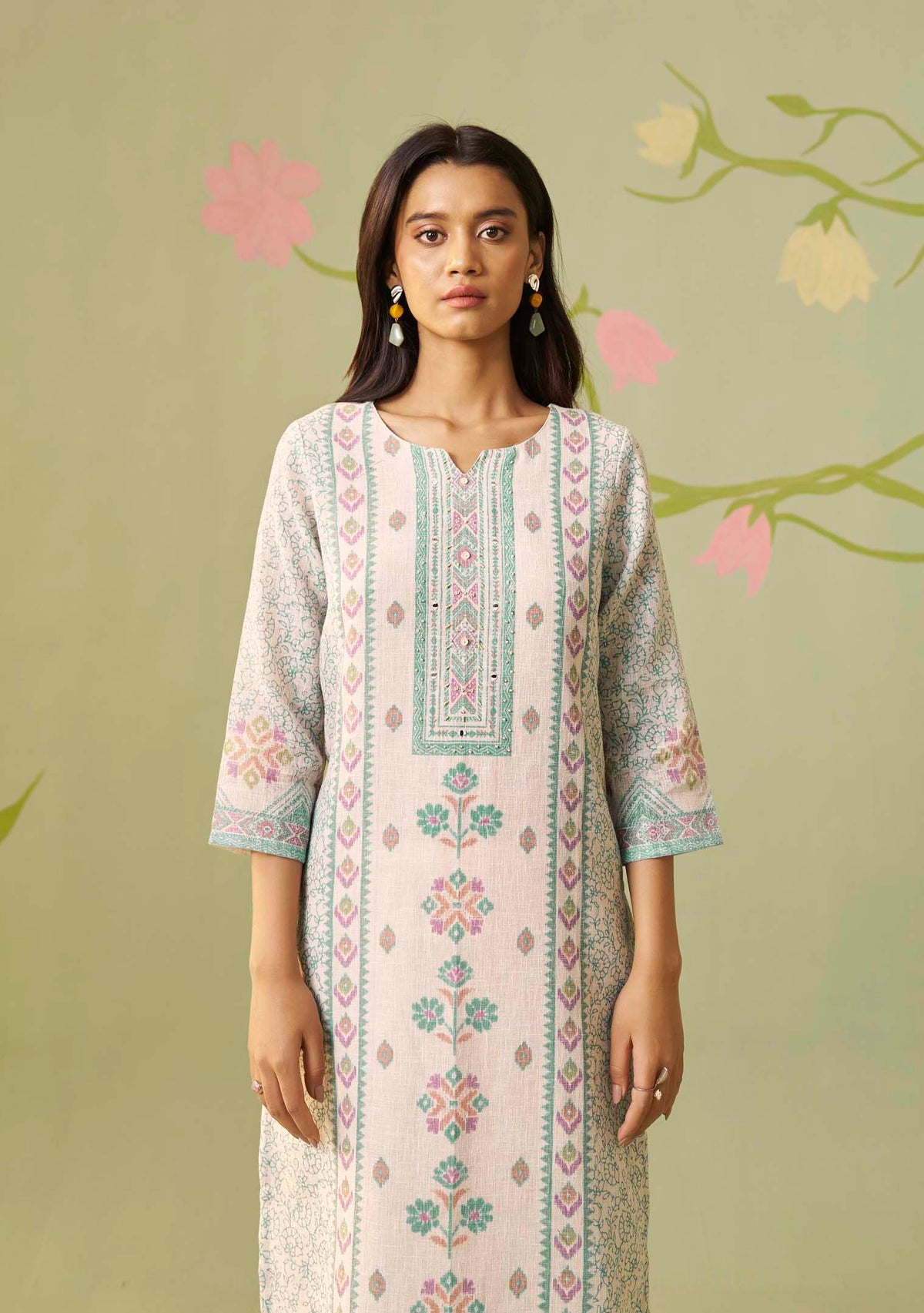 Sitara Cream Print & Handwork Kurta Set