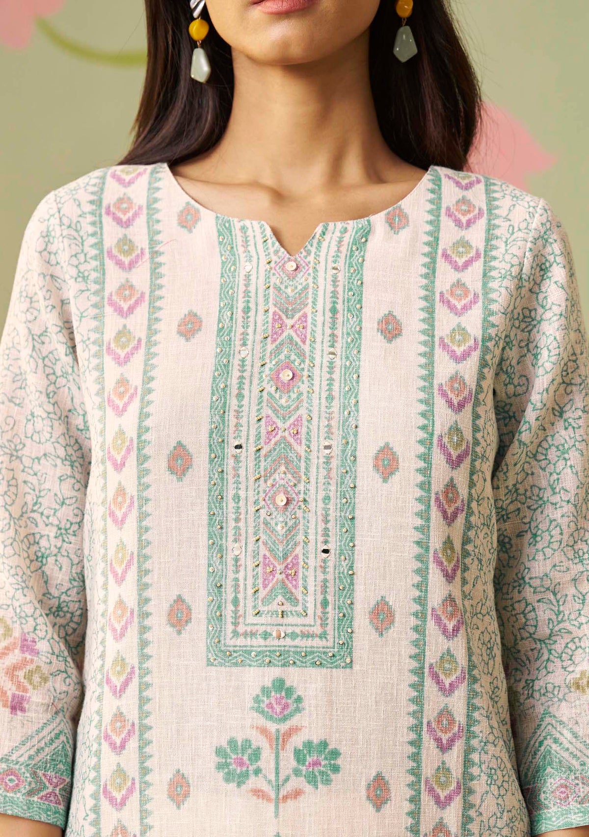 Sitara Cream Print & Handwork Kurta Set