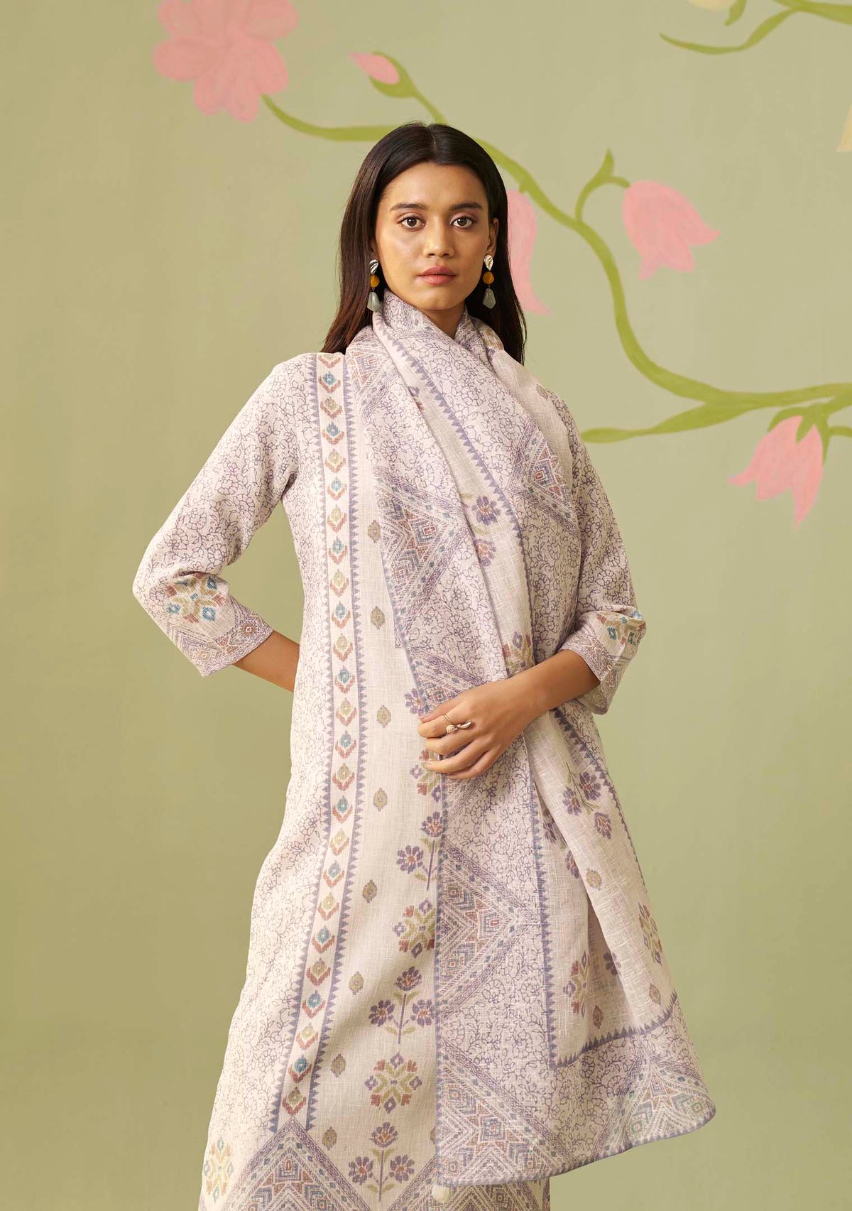 Chandrika Cream Handworked Digital-Print Kurta Set