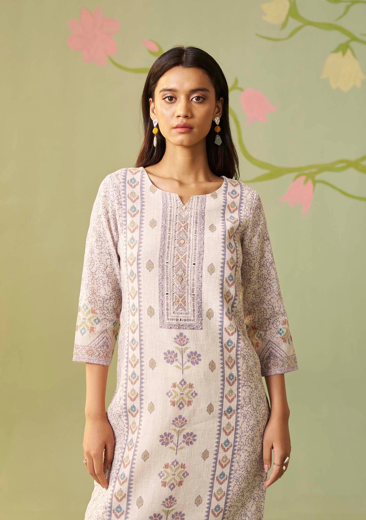 Chandrika Cream Handworked Digital-Print Kurta Set