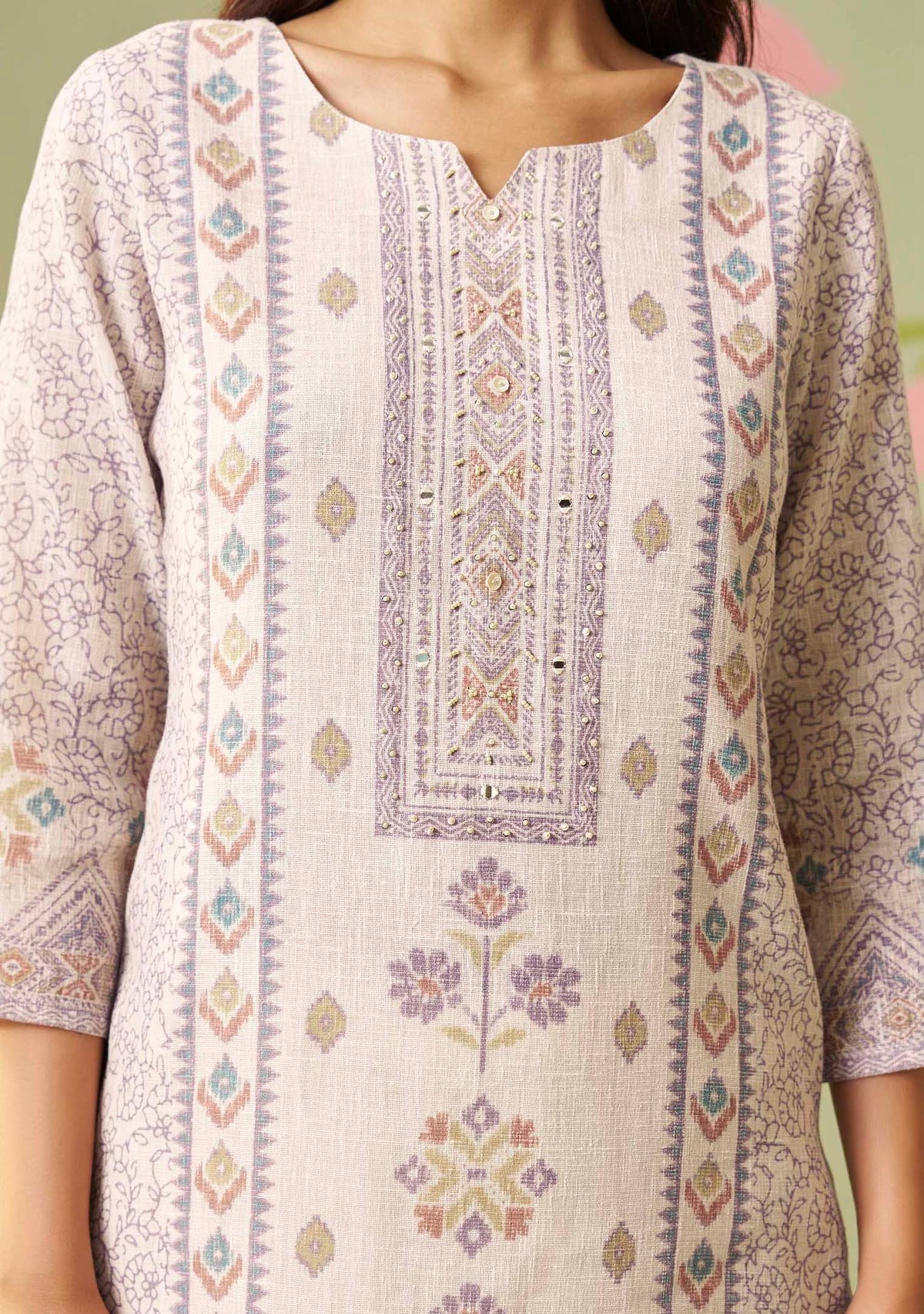 Chandrika Cream Handworked Digital-Print Kurta Set