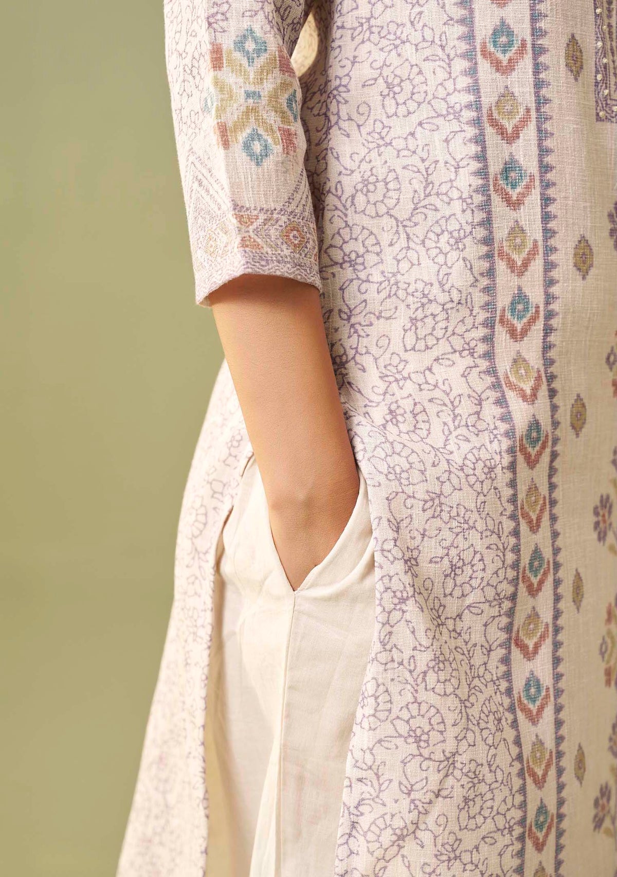 Chandrika Cream Handworked Digital-Print Kurta Set