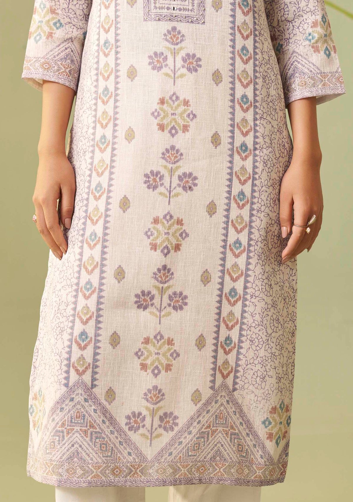 Chandrika Cream Handworked Digital-Print Kurta Set