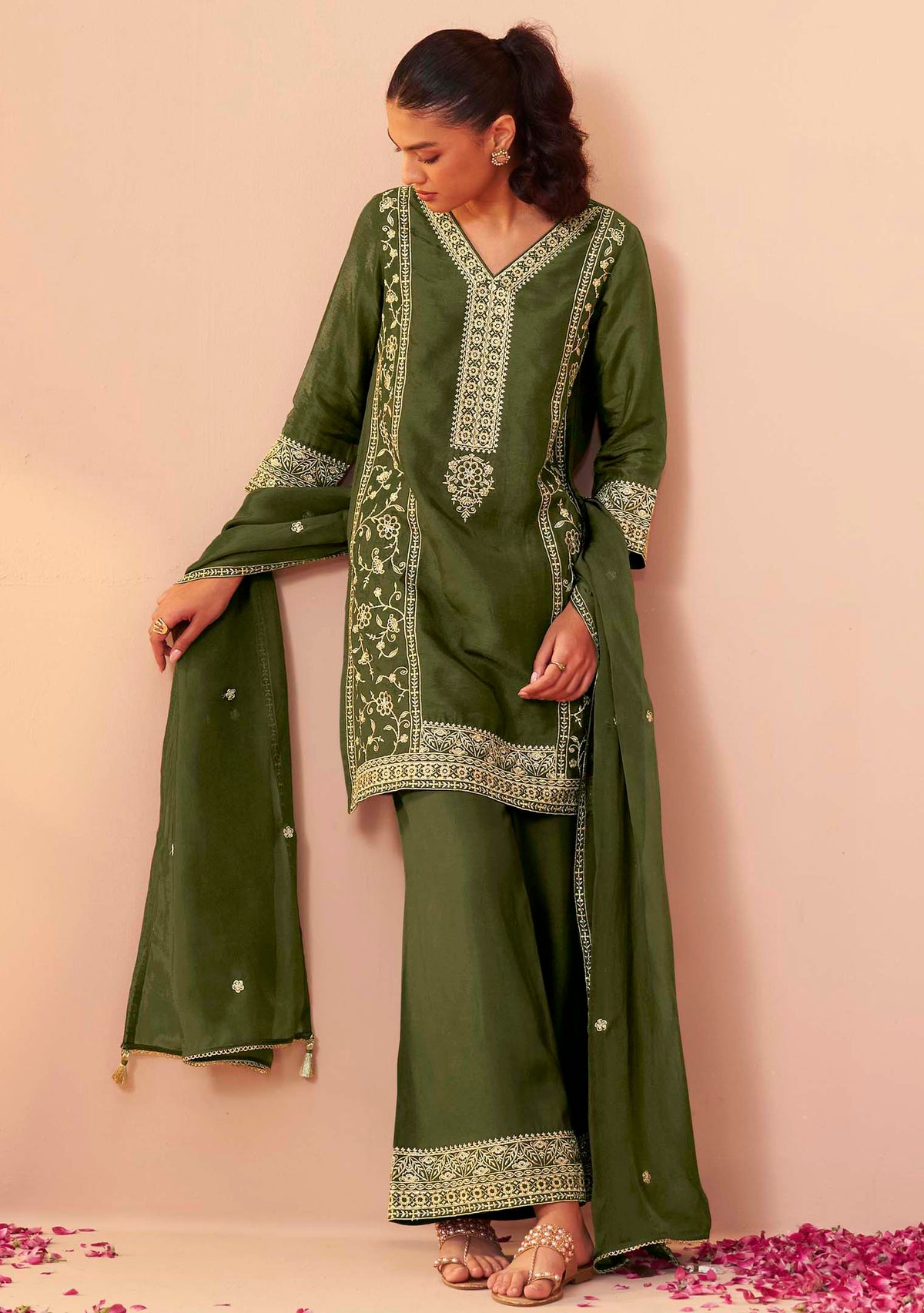 Emerald Dola Silk Embroidered Kurta Set