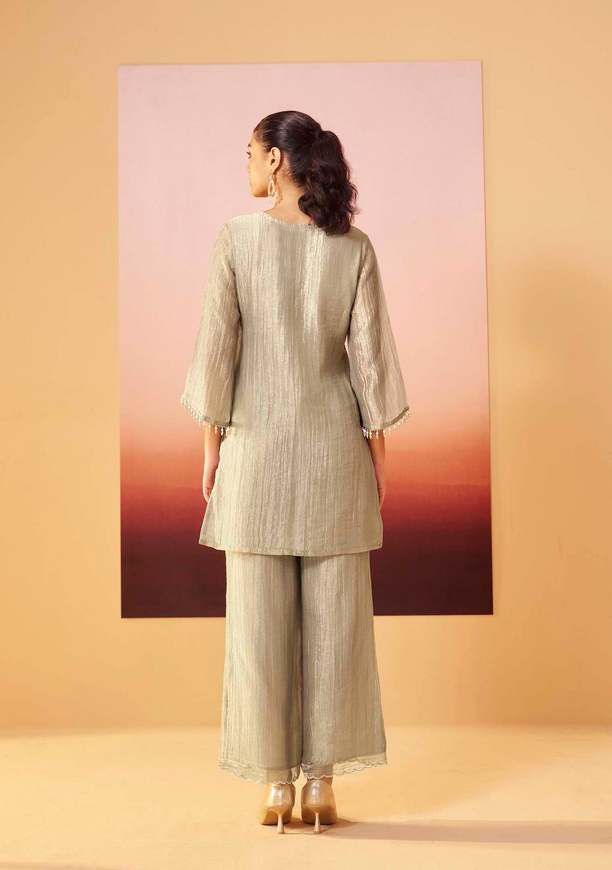 Moonlit Grey Shimmer Embroidered Co-ord Set
