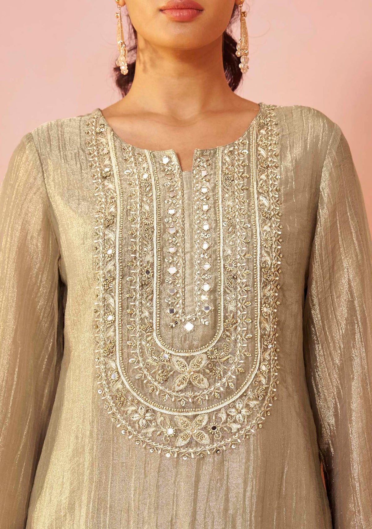 Moonlit Grey Shimmer Embroidered Co-ord Set