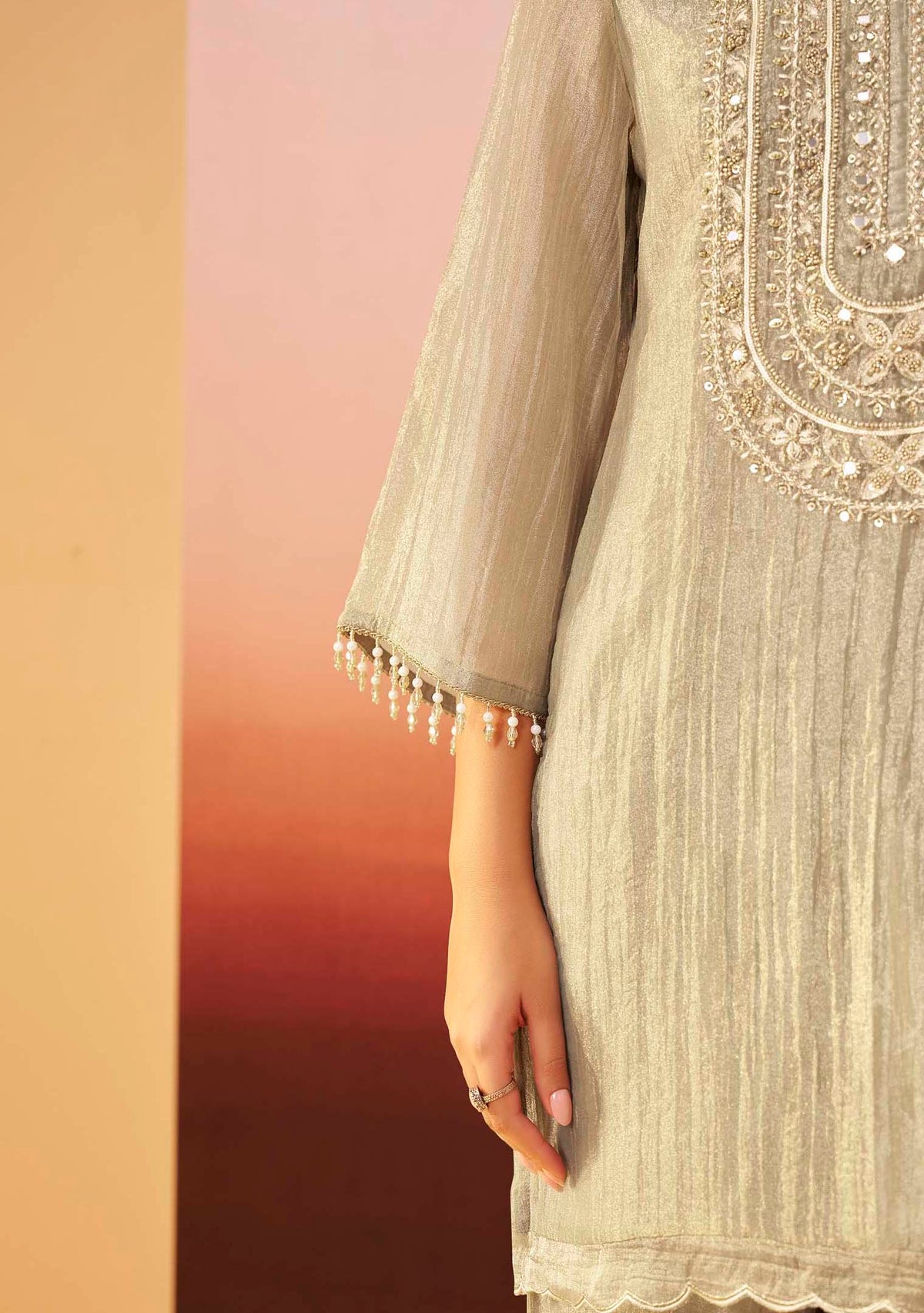 Moonlit Grey Shimmer Embroidered Co-ord Set