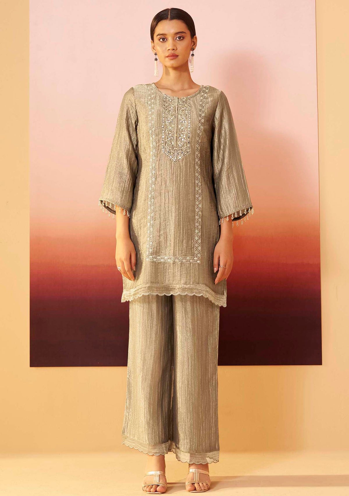 Emerald Shimmer Handwork Co-ord Set