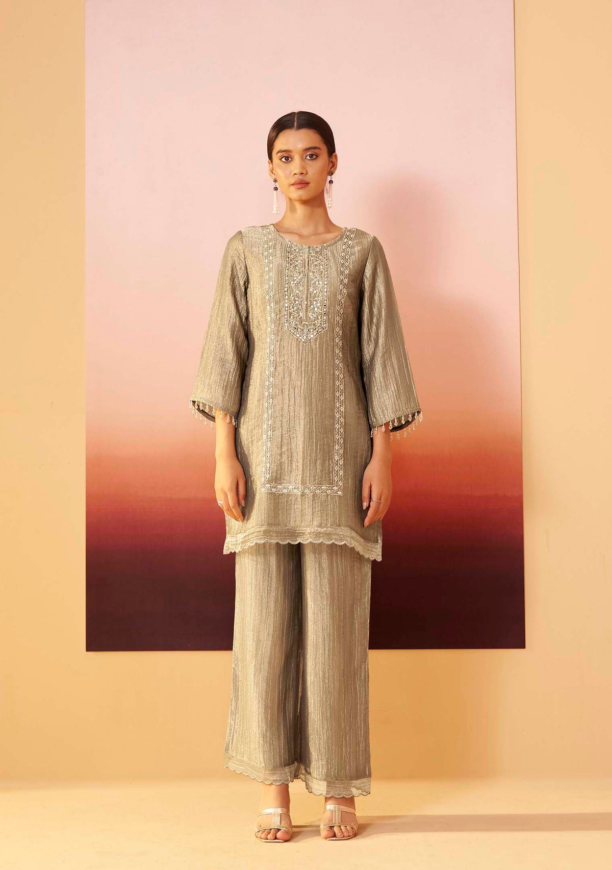 Emerald Shimmer Handwork Co-ord Set