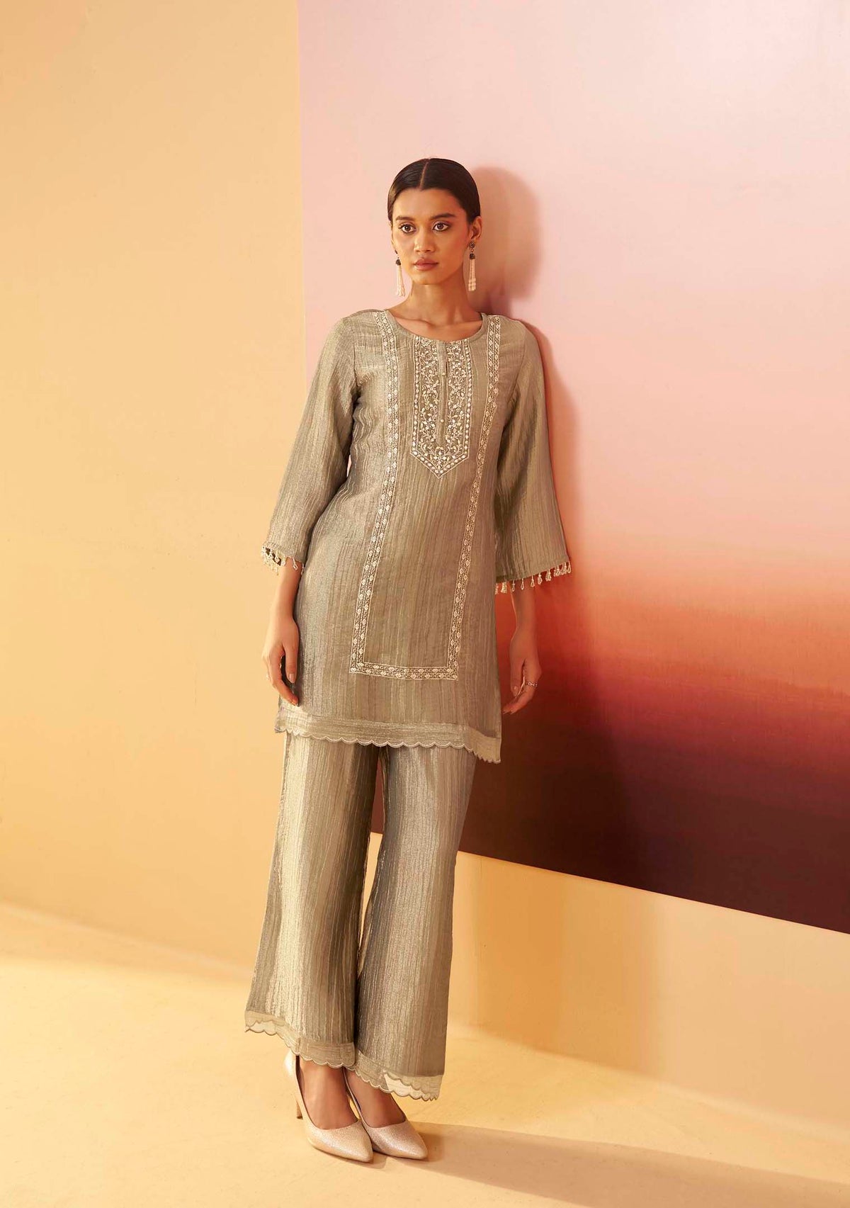 Emerald Shimmer Handwork Co-ord Set