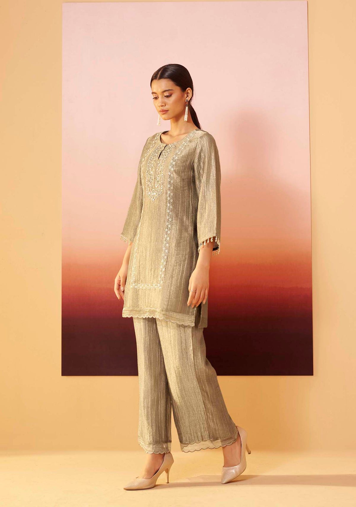 Emerald Shimmer Handwork Co-ord Set