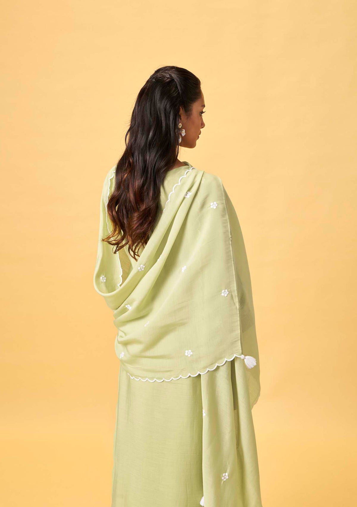 Green Chanderi Chikankari Straight Kurta Set | Embroidered Dupatta | 3-Piece | Festive 2026