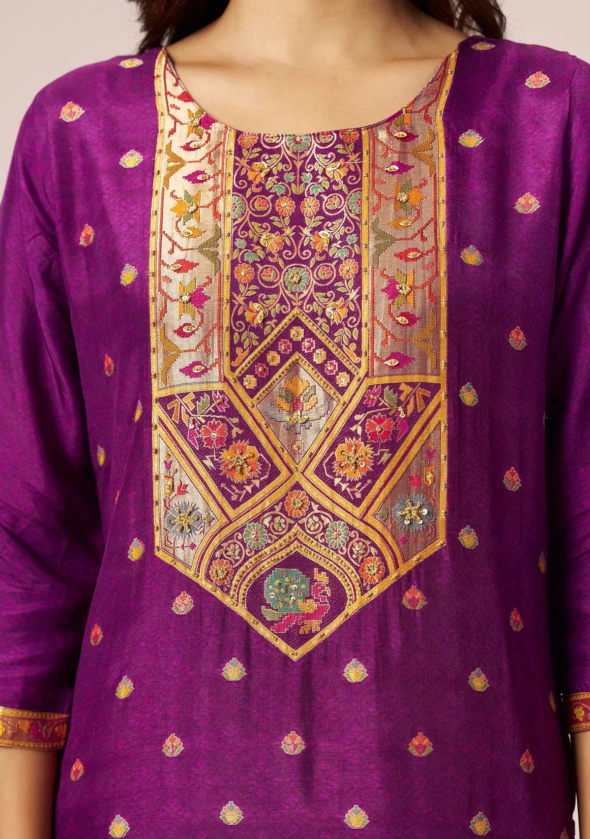 Royal Purple Dola Silk Straight Kurta Set | Position Print Multicolour Jacquard Dupatta | Handwork | Festive 2026